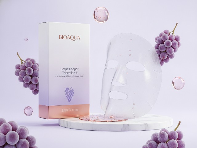 Bpom (90)NA11220200189(91)250629 Bioaqua Grape Copper Tripeptide-1 Anti-Wrinkle & Firming Essence Mask